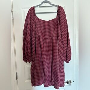 Nasty Gal red checked mini dress with puff sleeves